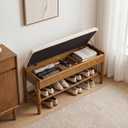 YEPDIN 2 Tier Shoe Rack Bench with Flip-Top Storage,39.3" Solid Wood Shoe Rack Bench with Chenille Cushion,for Entryway, Hallway,Living Room, Bedroom, Closet