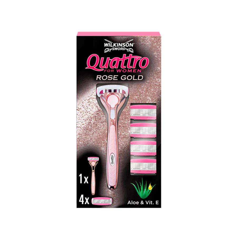 WILKINSON SWORD - Quattro for Women | Premium Metal Rose Gold | Razor Handle