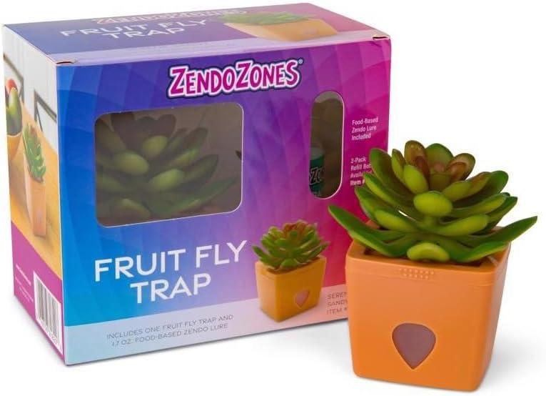 ZendoZones Succulent Fruit Fly Trap  Serene Sandy Design with Terracotta Base  Eco-Friendly Indoor Fruit Fly Control  Easy-to-Use Decorative Trap
