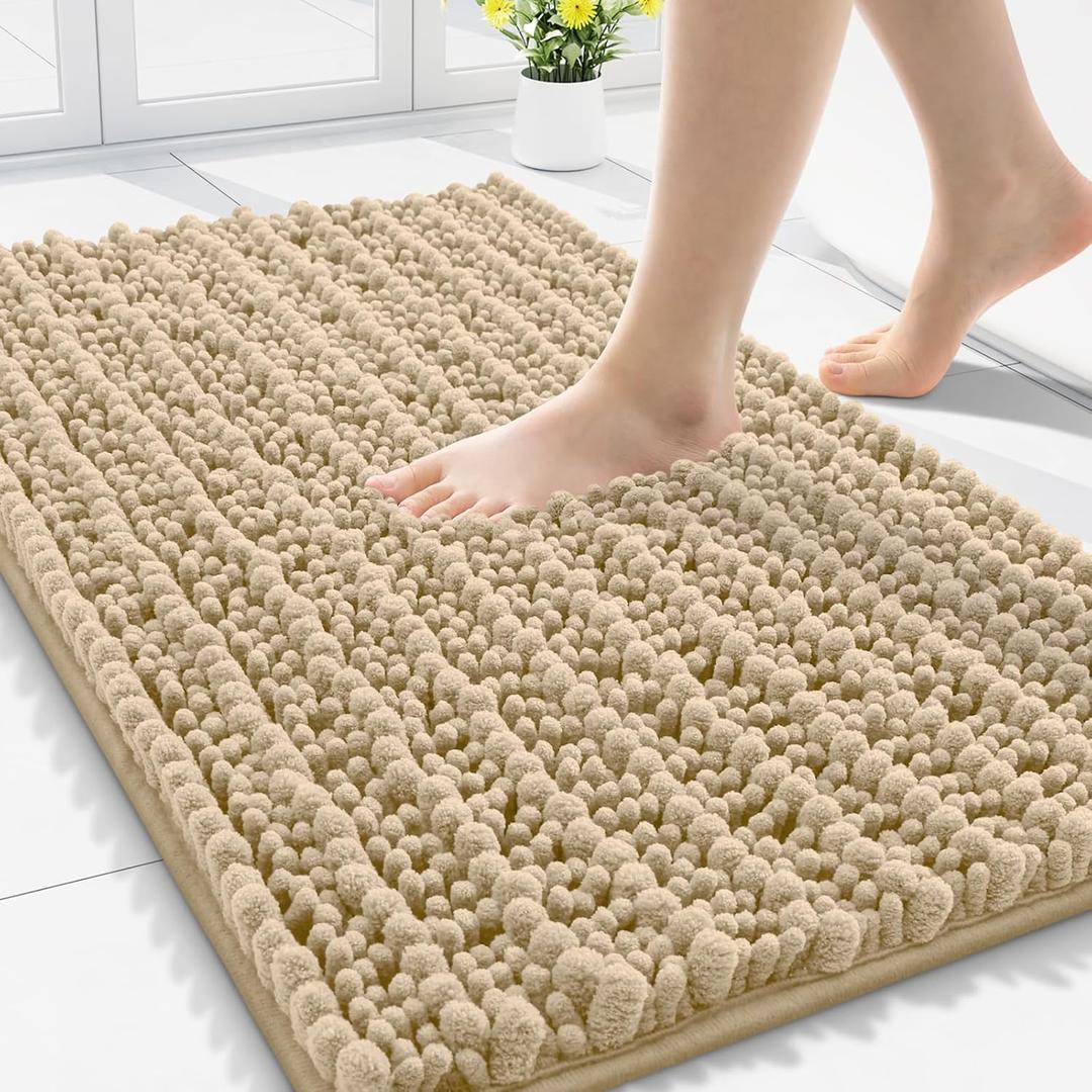 Smiry Bathroom Rugs Mat 30x20, Extra Soft Absorbent Chenille Bath Rugs, Non Slip Rubber Backing Machine Washable Quick Dry Bath Mats for Bathroom Floor, Tub, Shower, Home Decor Accessories, Beige