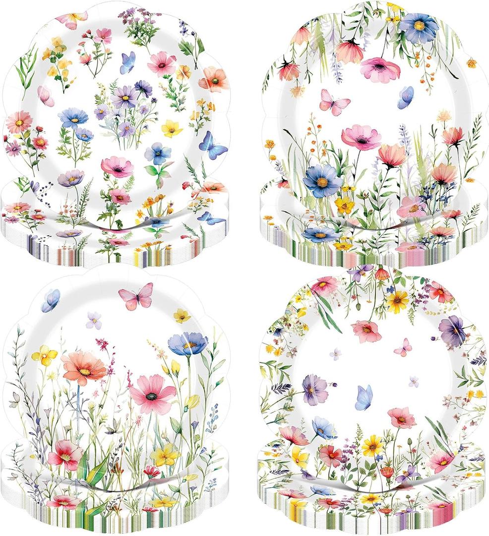 Pickmesh 60 Pcs Spring Wildflower Paper Plates 9 Inches Watercolor Flower Floral Disposable Dinner Dessert Plates for Spring Summer Wedding Bridal Baby Shower Birthday Tea Party Decoration Supplies