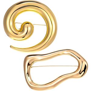 2Pcs Geometric Brooch Pin Round Spiral Irregular Lapel Pins Minimalist Gold Large Vintage Brooch Suit Accessories for Women Men Dress Shirt Wedding Party Jewelry