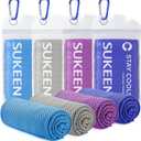 Sukeen 4 Pack Cooling Towel (40"x12"),Ice Towel,Soft Breathable Chilly Towel,Microfiber Towel for Yoga,Sport,Running,Gym,Workout,Camping,Fitness,Workout & More Activities (Blue/Grey/Purple/Dark Blue)