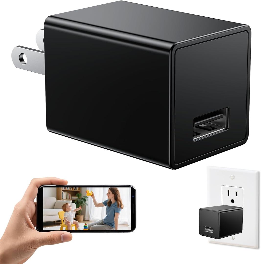 Wireless Smart 1080P USB Charger WiFi Camera Indoor Security Camera Baby Monitor Surveillance Hidden Security Cam Motion Detection with App Live Feed