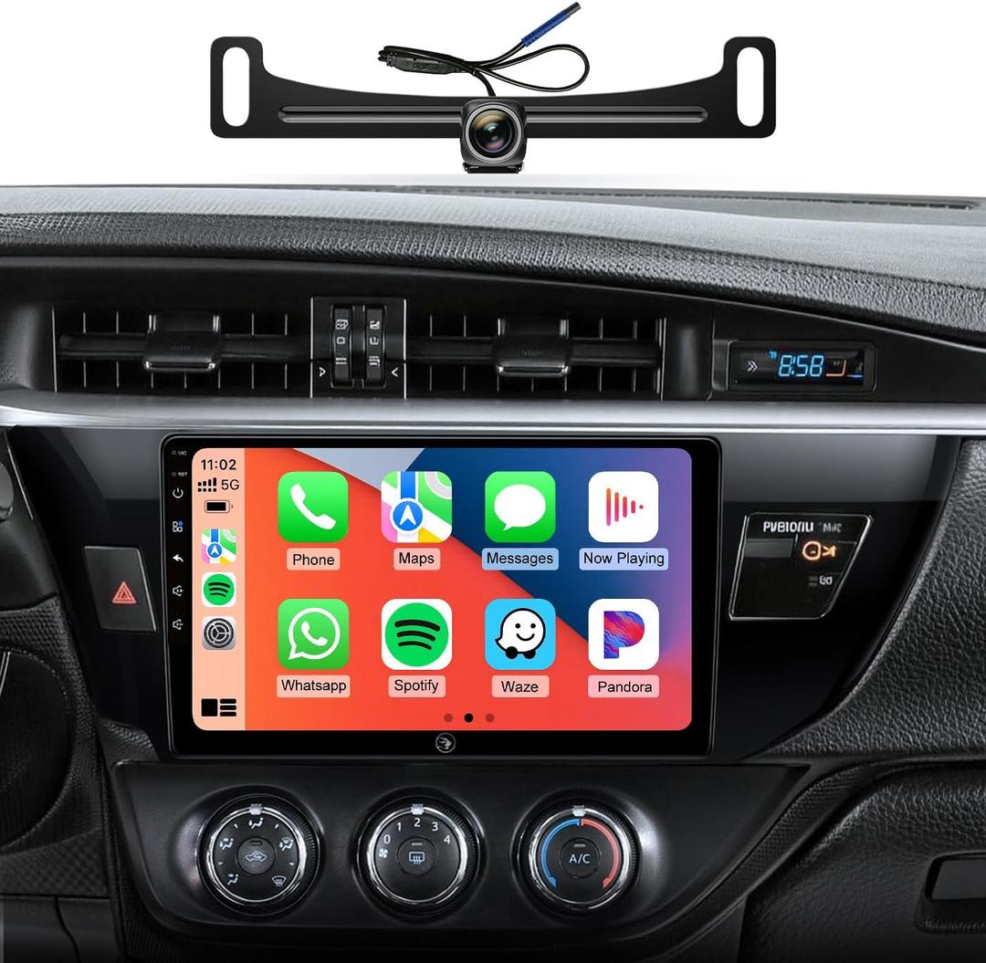 Car Radio Stereo for Toyota Corolla 14-16, Wireless CarPlay Android Auto | 10.2 Inch IPS HD touchscreen, 64G storage, 5G WiFi GPS, Bluetooth FM AM SWC, plug-and-play, 1080P backup camera