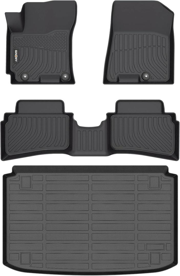 GINOWY-Floor Mats & Cargo Liner for Hyundai Venue 2025 2024-2020(for Cargo Tray Lowest Position),TPE All Weather 2023 Venue Car Mats Trunk Mat Waterproof Custom fit Venue Accessories Black