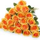 Hotop 20 Pcs Artificial Rose Flowers with Long Stem,Real Lifelike Silk Realistic Plastic Bouquet Roses Bulk for Home Decor Bridal Wedding Party Table Centerpieces Decorations(Orange)