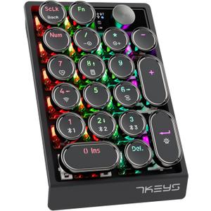 7KEYS Retro Mechanical Numpad with RGB Backlit, Hot Swappable, Wireless Bluetooth and 2.4G Connection, 1000mAh Battery, Function Knob for PC Laptop