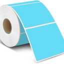 iEager Blue Square Thermal Label Stickers, 3" x 3" Self-Adhesive Square Direct Thermal Labels with Perforation Line, 500 Sheets/Roll