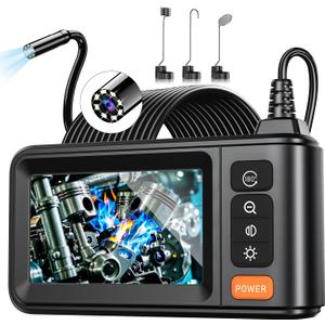 Borescope Endoscope Camera with Light, 4.3" Screen HD Sewer Camera Waterproof Snake Hold Borescope Inspection Mechanic Tools with 8 LED Lights, 16.5FT Semi-Rigid Cable, Gadgets for Men, Black