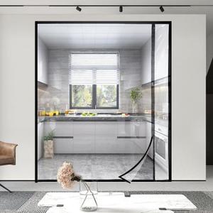 Transparent Reversible Left or Right Side Opening Insulated Door Curtain, Magnetic Thermal Door Cover Self-Closing Screen Door for Kitchen, Bedroom, Air Conditioner Room, Fits Doors up to 72" x 80"