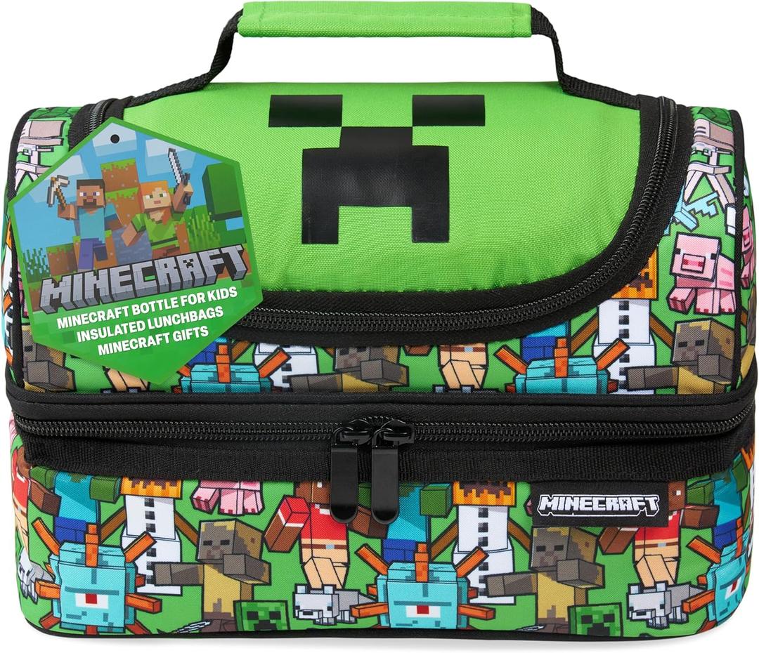 Minecraft Insulated Lunch Bag for Kids Creeper Lunchbox for Boys School Supplies Food Carrier Snacks Picnic Beach Days Travel Gamer Gifts for Kids (Multi) (9.8x6.3x5.5inch)