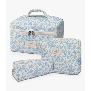 Makeup Bag, Large Quilted Cosmetic Bag, Big Floral Make Up Bag for Women Girls, Cute Cotton Makeup Bag Set, Flower Travel Toiletry Organizer Bag