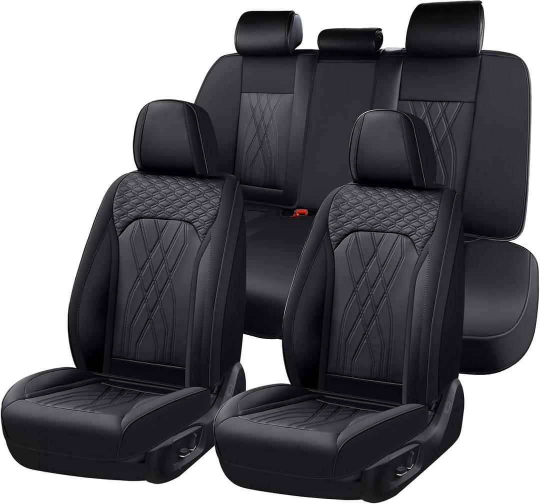 FLORICH Car Seat Covers Full Set Leather Seat Cover Waterproof Car Seat Cushion 5 Seats Interior Covers Full Wrapping Edge Seat Protector Universal Fit for Most Cars Trucks SUV, Black