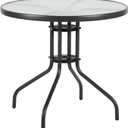 31.5" Glass Patio Table, Round Tempered Glass Top Metal Frame, Bistro Dining Table