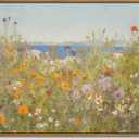 Gardenia Art Framed Wildflower Seaside Landscape Wall Art Colorful Flowers Field Painting Artwork Classical Summer Coastal Scene Pictures Decor Boho Floral Wall Decor for Bathroom Bedroom Office 12x16 (16L" x 12W")