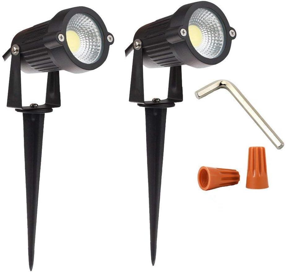 Youngine 12V Outdoor LED Lawn Light Lamps Landscape Spotlight 5W COB Garden Patio Wall Yard Path Decorative Lighting with Spiked Stand, Pack of 2 (Cool White),NO Plug