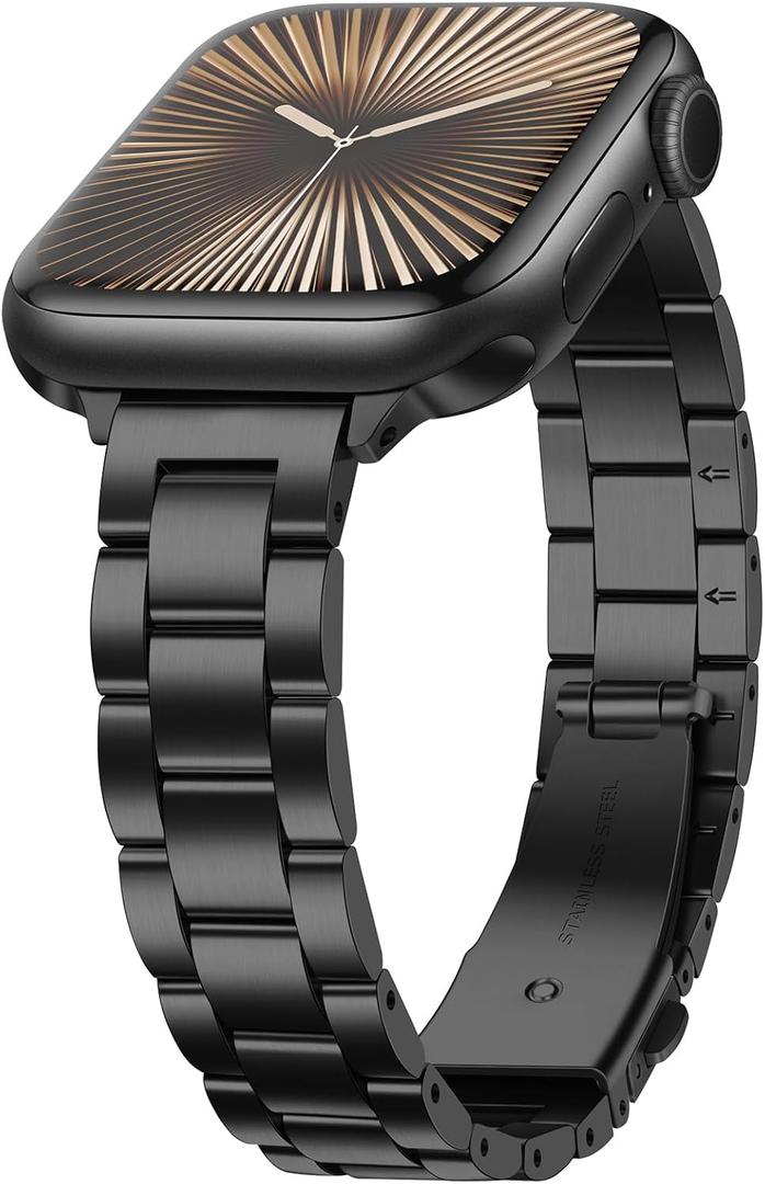 Anlinser Bands Compatible with Apple Watch Band 49mm 46mm 45mm 44mm 42mm, Women Slim Stainless Steel Metal Strap for iWatch Ultra 2 Series 10 9 8 7 6 5 4 3 2 1 SE (Black)