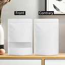100 Pcs Resealable bags,5.9" x 8.6" Stand Up White Kraft Paper Bags with Matte Window, Zip Lock Food Storage Bags for Packaging Products, Reusable, Sealable