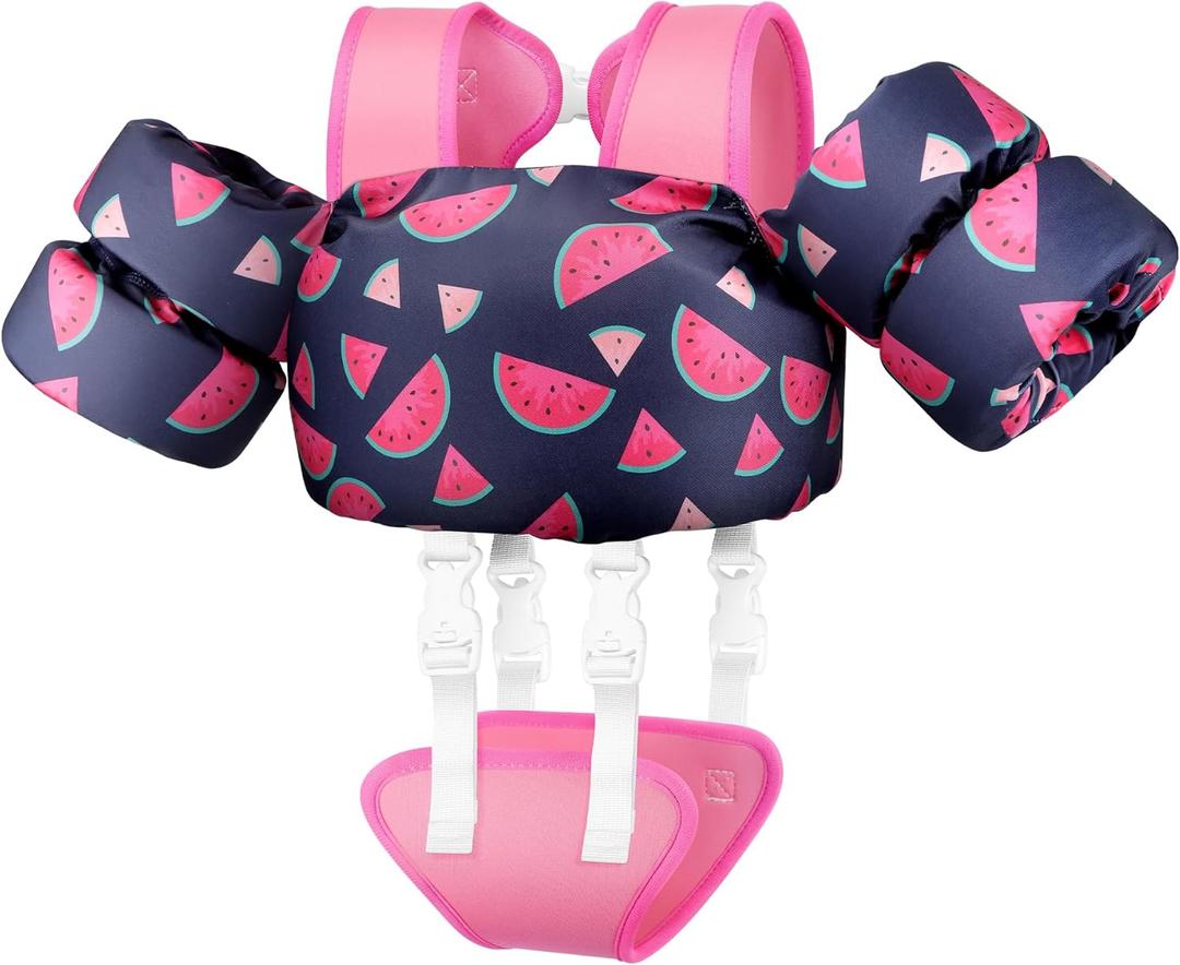 Vvinca Toddler Swim Vest for Kids 13-30lbs Boys Girls Puddle Kids Jumper Toddlers Pool Floaties Jacket with Adjustable Crotch Strap Sleeves Shoulder for 1 2 3 Years Old Baby Infant Learn to Swimming