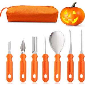 Halloween Pumpkin Carving Kit, Professional Heavy Duty Carving Set, Stainless Steel Pumpkin Carving Tools for Halloween, Jack-O-Lantern Decoration Sculpting Set for Adults and Kids(7 PCS)
