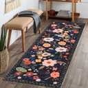 BALAPET 2x6ft Runner Rug for Hallways With Rubber Backing - Ultra-Thin Distressed Faux Wool Non Slip Vintage Floral Print Kitchen Rug, Washable, Fit for Hallway, Bedroom (Black)