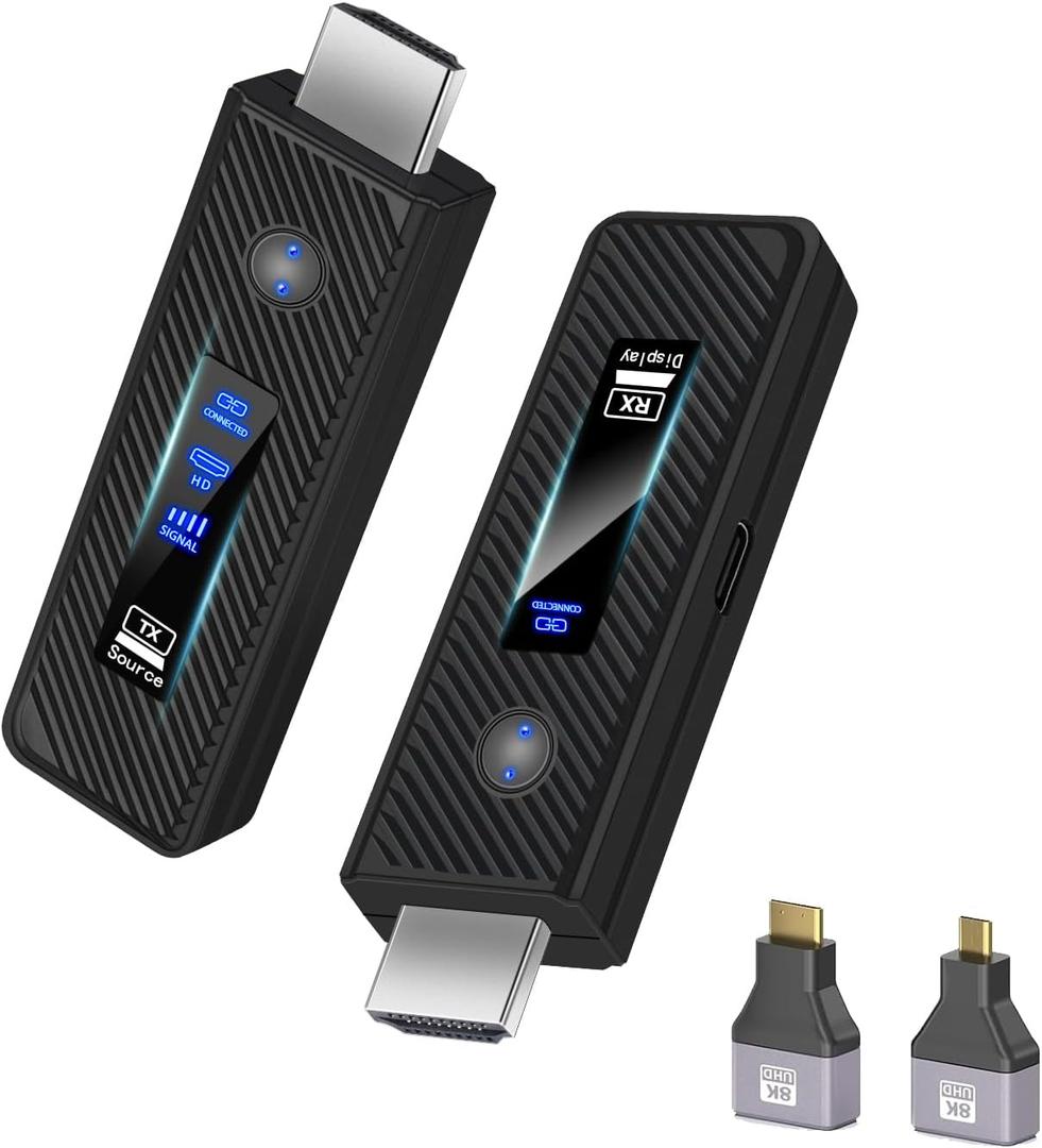 2025 Upgraded Wireless HDMI Transmitter and Receiver 165FT/50M, Wireless HDMI Extender kit for 4K@30Hz Input, 1080P@60Hz Output, 5.8G+2.4G high-Speed Transmission Support laptops, PC, Camera