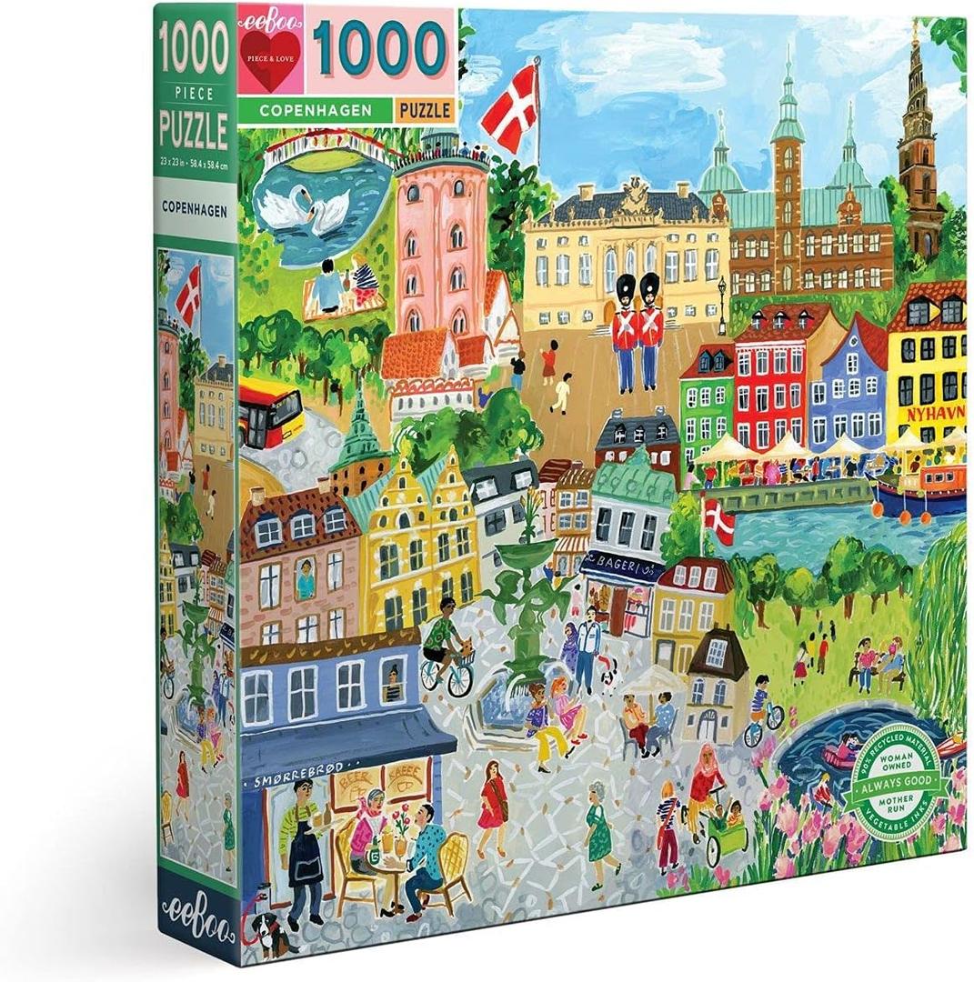 eeBoo 1000 Piece Puzzle - Copenhagen Jigsaw Puzzle for Adults, Square 23" x 23" Made with Recycled Board & Vegetable-Based Ink