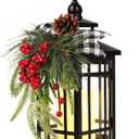 Metal Christmas Vintage Candle Lanterns with Led Light,Plaid Ribbon Decorative Hanging Lantern for Indoor Outdoor Decorations Party Gift, Christmas Porch Decor,WOKEISE