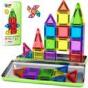 40PCS Mini Magnetic Tiles Toddler Travel Essentials Toys with Case Set, Magnetic Building Blocks Kids Games, Montessori Preschool Education Sensory Toys for 3 4 5 Year Old Boys Girls Birthday Gifts (Color1)
