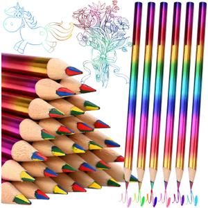 GOLDGE 40Pcs 4-in-1 Rainbow Pencils Party Favors (NOT pre-sharpened) Colored Pencils for Kids, End-of-Year Student Gifts from Teachers, Goodie Bag Stuffers for Birthdays, Classrooms 
