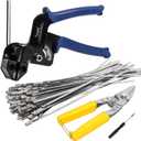 Metal Zip Ties Tool, Stainless Steel Zip Ties Gun Kit,Heavy Duty Outdoor Fastening Cable Tie Gun Tool for Chain Link Fence Exhaust Pipe Outdoor with 100pcs 11.8 Inch Metal Zip Ties (Blue, One Size)