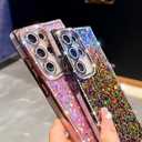Trendy Girly Glitter Powder Compatible with Sumsung Galaxy Rectangle Case, Elegent Cute Slim Women Bling Diamond Rhinestones Plating Phone Cases(Black,S24 Ultra)