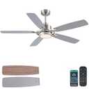 54"Sand Nickel Ceiling Fans with Lights and Remote, Modern Led Ceiling Fans with 3 Colors 6 Speeds, Reversible DC Motor