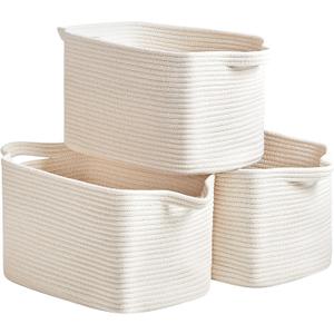 Cotton Rope Storage Basket 15"x10"x9"  Fabric Storage Bins for Organizing Clothes,Toys,Blankets  Durable Woven Storage Basket for Closet, Shelf & Living Room