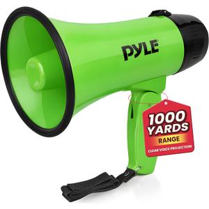 Pyle Compact 20-Watt Megaphone Speaker with Microphone, Siren, Bullhorn - Battery Operated, Foldable Handle, 2 Modes, 1000 Yards Range - Perfect for Cheerleading, Police, Football, and more - Green