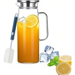 1.5 L Glass Pitcher with Lid Water Jug, Juice Jug, Glass Iced Tea Pitchers, Water Filter Pitcher for Coffee, Milk, Cold or Hot Beverages