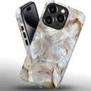CARLOCA Case for iPhone 15 Pro Max,White Gold Abalone Shell Design - Hybrid Dual Protection Soft TPU + Hard PC, Shockproof Anti-Scratch Cover Men Women Girl Stylish Phone Case