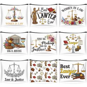 2 x Tallew 9 Pack Lawyer Themed Makeup Bags Set Lawyer Gifts for Women 9 Unique Designs Canvas Cosmetic Bags Gift for Law Graduation Retirement Travel Pouch Organizer Accessories