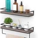 Meangood Floating Shelves Wall Mounted, Wall Shelf with Towel Bar Rustic Wood Wall Storage Shelves for Bedroom,Living Room,Bathroom, Kitchen (Set of 2/Brown)