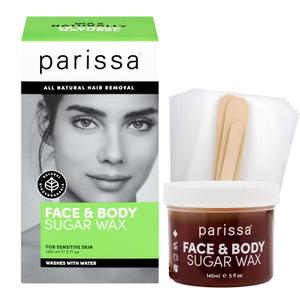 Parissa Face & Body Sugar Wax | 100% Natural, Vegan & Hypoallergenic, Gentle, Microwavable Formula for Sensitive Skin | Facial waxing kit for women | 20 Epilation Strips, 3 Spatulas | 140ml (5 Fl Oz)