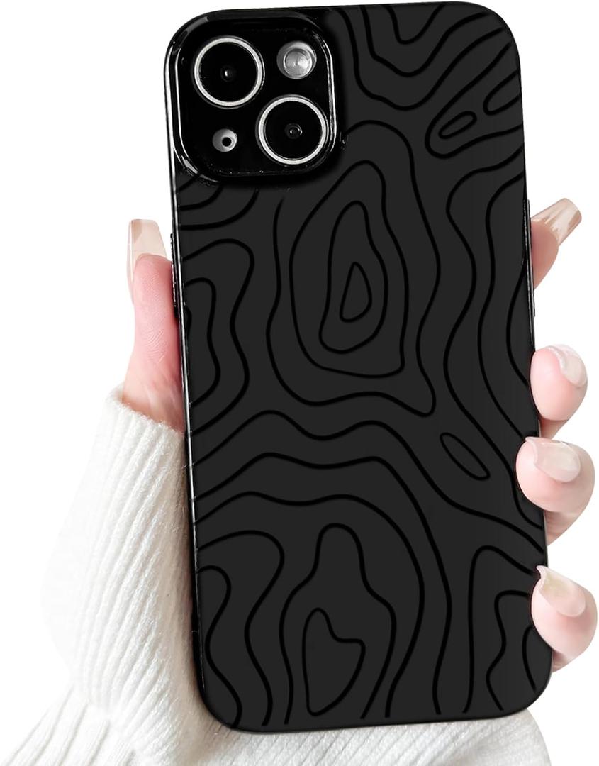 NITITOP Compatible with iPhone 14 Plus Case Cute Spiral Ripples Pattern for Women Girls Men Trendy Slim Fit TPU Bumper Silicone Shockproof Full Camera Protection Cover - Black