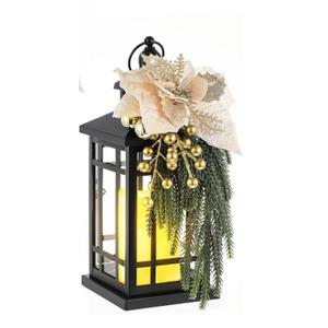 ROCEEI  Christmas Decorative Lantern Porch Decorations with LED Flickering Flameless Candle 14 Inch Vintage Hanging Lantern Xmas Centerpieces for Tables Indoor Outdoor Decor (Norfolk Pine)