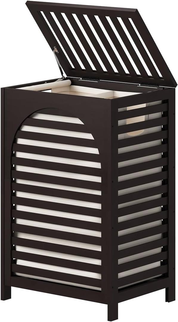 Laundry Hamper, 22.5 Gallon (85L) Bamboo Wood Clothes Laundry Basket with Lid and Handles, Removable Liner (Brown, Large)