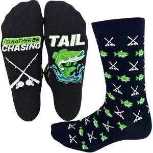 I'D RATHER BE CHASING Funny Fishing Socks for Men, Novelty Mens Crew Sock, Fun Fisherman Gift, Fish Themed Stuff, Silly Gag Gifts, Men's Birthday Ideas, Fishermen Retirement Things, Navy