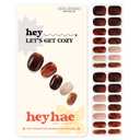 Heyhae Semi Cured Gel Nail Strips | No LED Lamp Needed | Fall, Marble, Brown | Easy Apply & Remove, Salon Quality | Includes 28 Strips, 1 Prep Pads, Nail File & Wooden stick - Hey, Lets Get Cozy