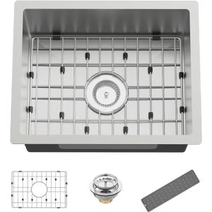 Kitchen And Bar Sink, 20x16 Inch Stainless Steel Undermount Modern Single Bowl Small Kitchen And Bar Sink Combo-SS Grid,Silicon Mat,Drain Strainer Set Compatibility With Various Kitchen&Bar Style