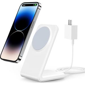 Meifigno Magnetic Wireless Charger Designed for iPhone 16 Pro Max/15/14/13/12 Series, Fast Charging with PD 20W USB-C Adapter & Cable, Compatible with MagSafe Charger Stand, White