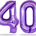 Purple Number 40 Birthday Balloons, 40 Inch Large Purple Mylar Foil Number 4 and 0 Balloons for Women, 40th Birthday Balloons for 40 Year Old Birthday Anniversary Party Decorations Supplies
