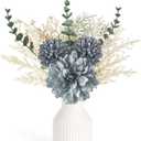 Mkono Small Artificial Flowers in Ceramic Vase 12.5" Centerpieces Coffee Table Decor, Silk Flower Arrangements for Home Decor Indoor Fake Flower Bouquet for Bathroom Dining Room Kitchen Wedding Blue